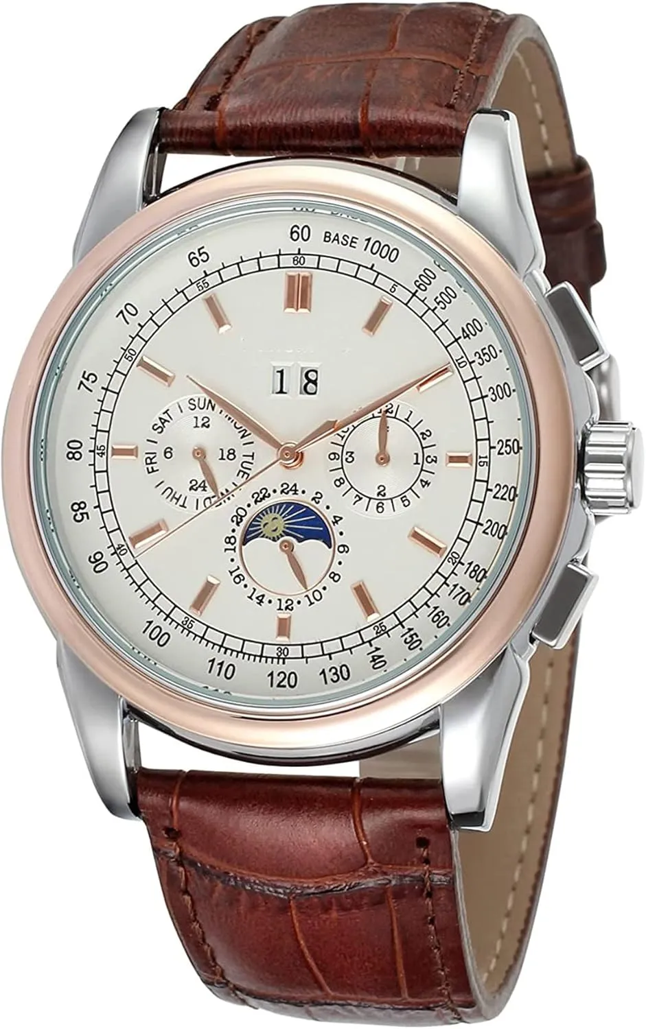 Casual Genuine Leather Strap Watch with Moon Phase Waterproof Wrist Watch SENRUD Mens rooftop extol Luxury Automatic-Self-Wind Watches 