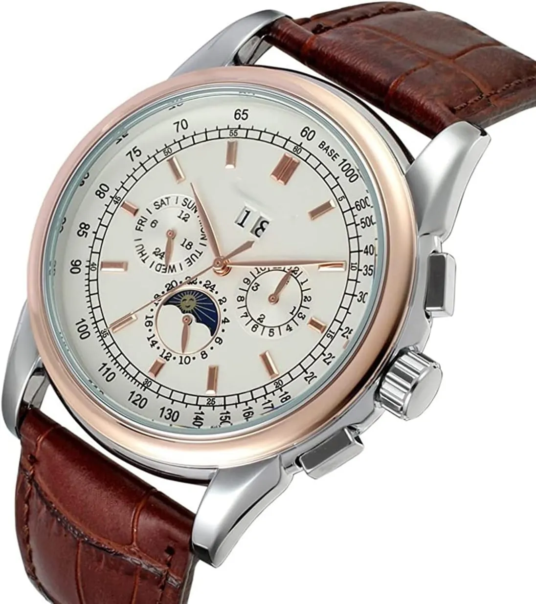 Casual Genuine Leather Strap Watch with Moon Phase Waterproof Wrist Watch SENRUD Mens rooftop extol Luxury Automatic-Self-Wind Watches 