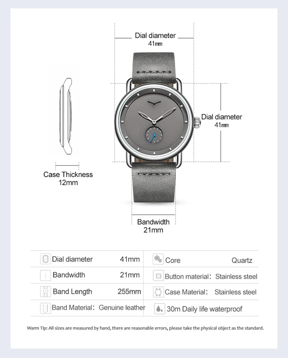 Casual Style with Leather Strap and Multiple Colors Gosasa Minimalist Fashion Quartz Watch for effectively Men Small Seconds Dial Waterproof Analog Wrist Watch Simple 