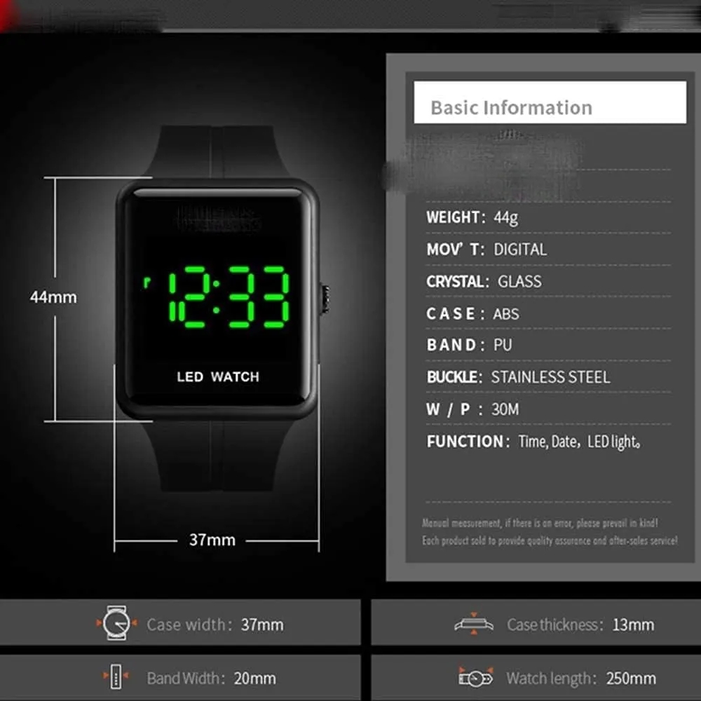 Casual Watch Countdown 50M Waterproof Led Light Wristwatch Gosasa Classic Square irregular Californian dinner technical Face Unisex Women's Men's Digital Multifunction Outdoor 