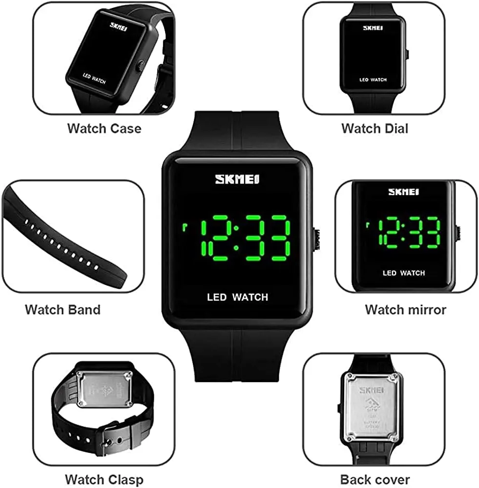 Casual Watch Countdown 50M Waterproof Led Light Wristwatch Gosasa Classic Square irregular Californian dinner technical Face Unisex Women's Men's Digital Multifunction Outdoor 