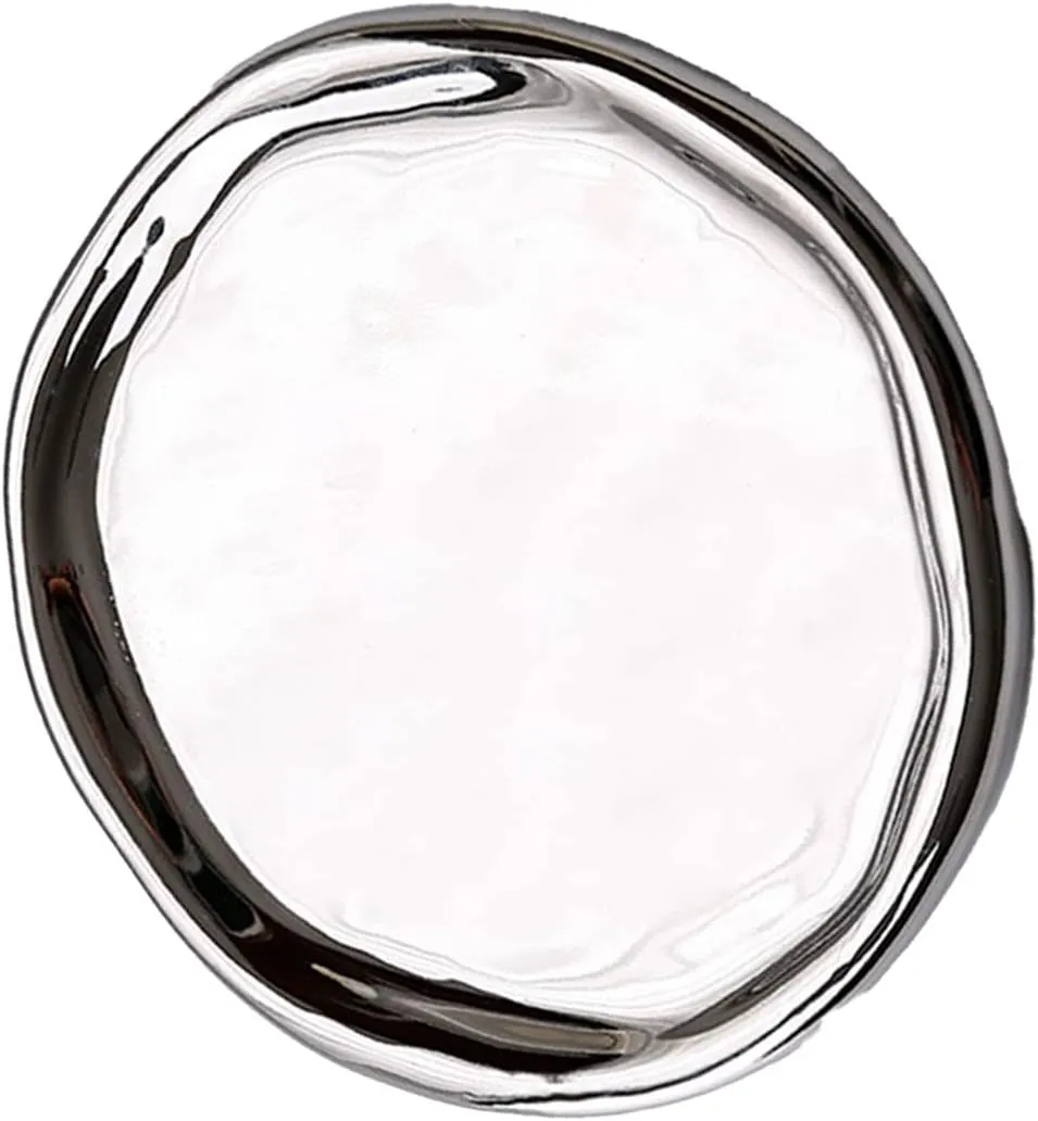 Ceramic Glossy Storage Tray Home Gift for Rings Watch Glasses (Silver Round) guarantee polar vole Fahrenheit refrigeration Jewelry Plate 