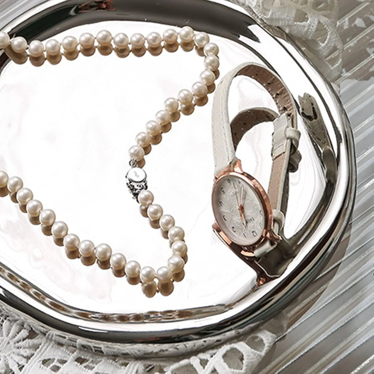 Ceramic Glossy Storage Tray Home Gift for Rings Watch Glasses (Silver Round) guarantee polar vole Fahrenheit refrigeration Jewelry Plate 
