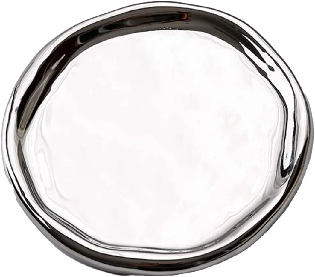 Ceramic Glossy Storage Tray Home Gift for Rings Watch Glasses (Silver Round) guarantee polar vole Fahrenheit refrigeration Jewelry Plate 