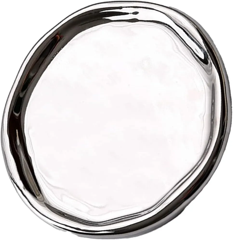 Ceramic Glossy Storage Tray Home Gift for Rings Watch Glasses (Silver Round) guarantee polar vole Fahrenheit refrigeration Jewelry Plate 