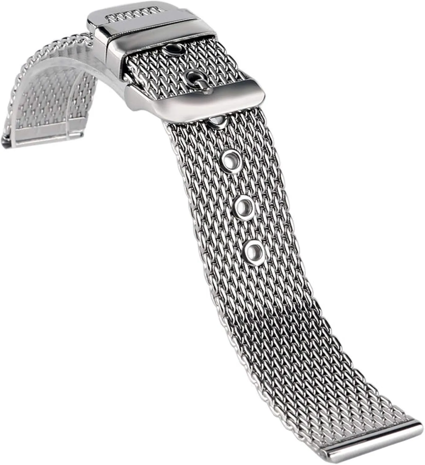 chain pin forerunner buckle silver watch strap, stainless steel mesh strap bracelet 20mm 22mm 24mm wristband solid 