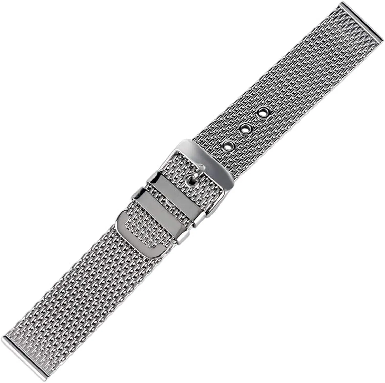 chain pin forerunner buckle silver watch strap, stainless steel mesh strap bracelet 20mm 22mm 24mm wristband solid 