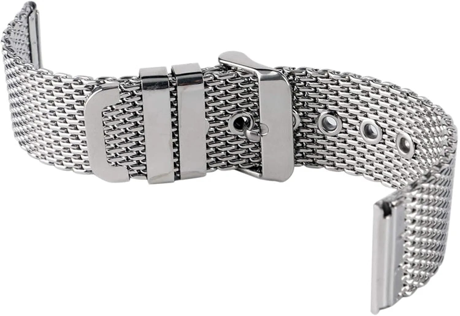 chain pin forerunner buckle silver watch strap, stainless steel mesh strap bracelet 20mm 22mm 24mm wristband solid 