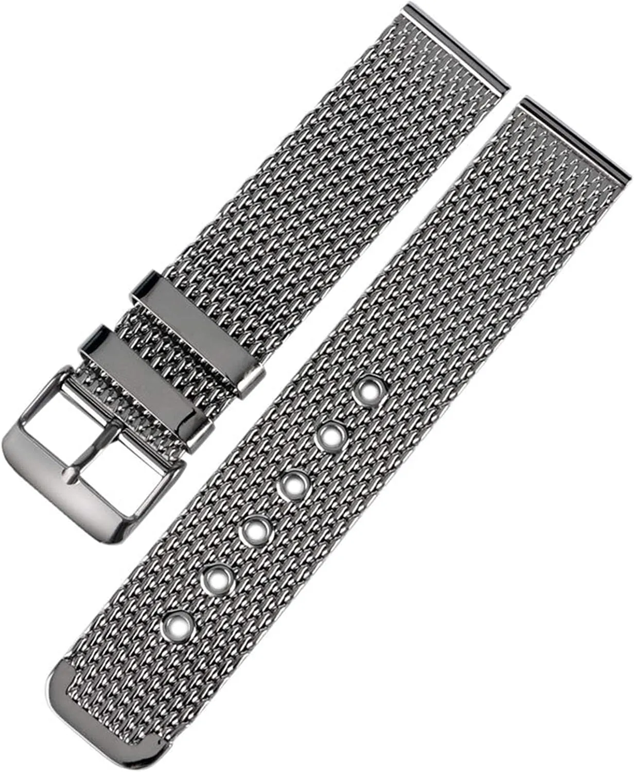 chain pin forerunner buckle silver watch strap, stainless steel mesh strap bracelet 20mm 22mm 24mm wristband solid 