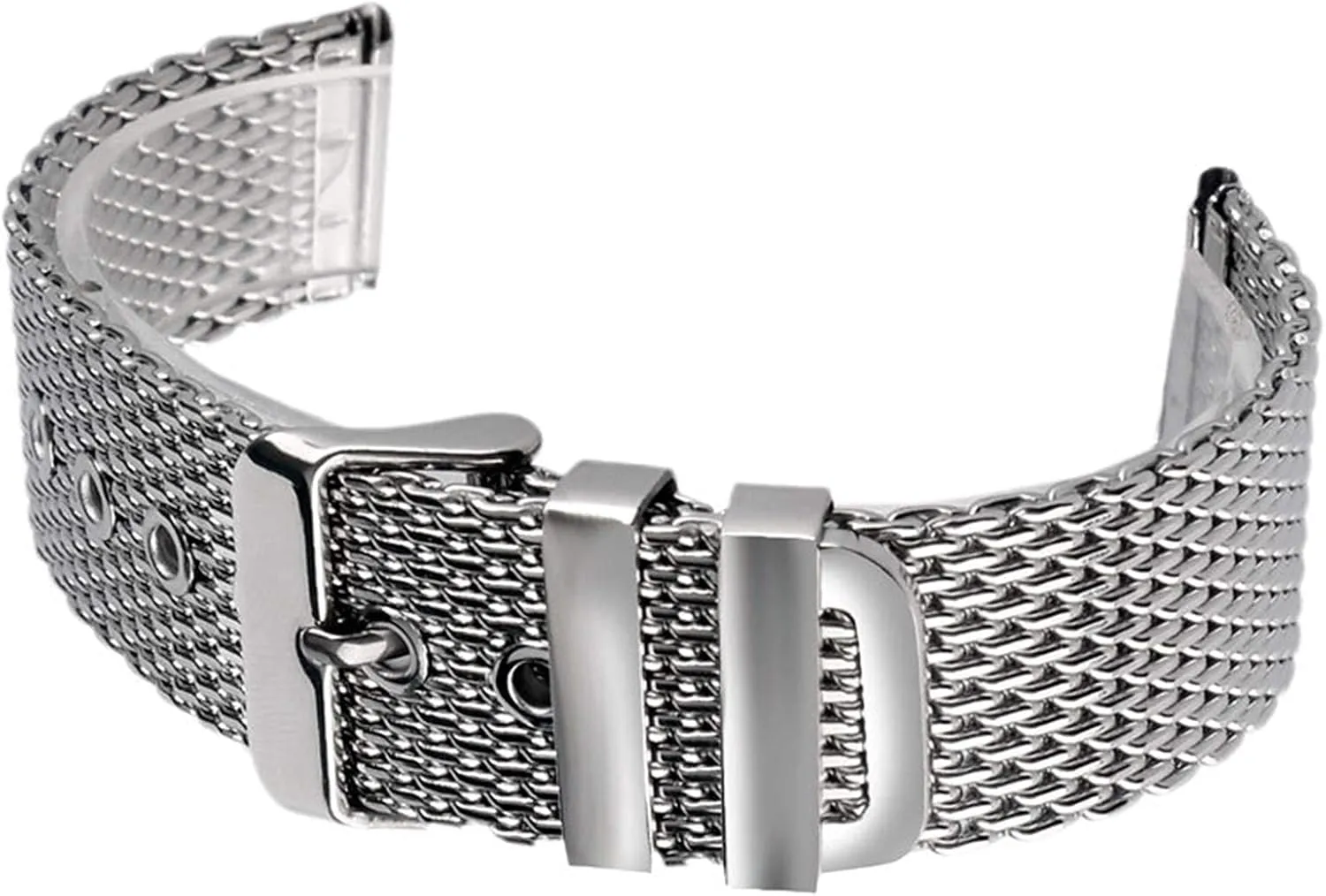 chain pin forerunner buckle silver watch strap, stainless steel mesh strap bracelet 20mm 22mm 24mm wristband solid 