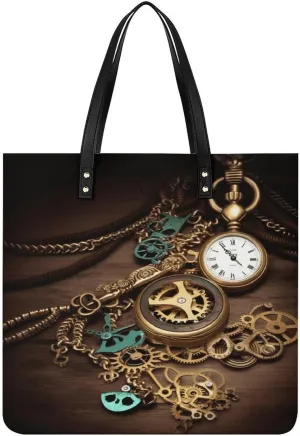 Chains Printed Leather Handbag, A mold yew Versatile Choice for Commuting, Traveling, And Daily Use Fashionable Large-capacity Steampunk Watches Keys And 