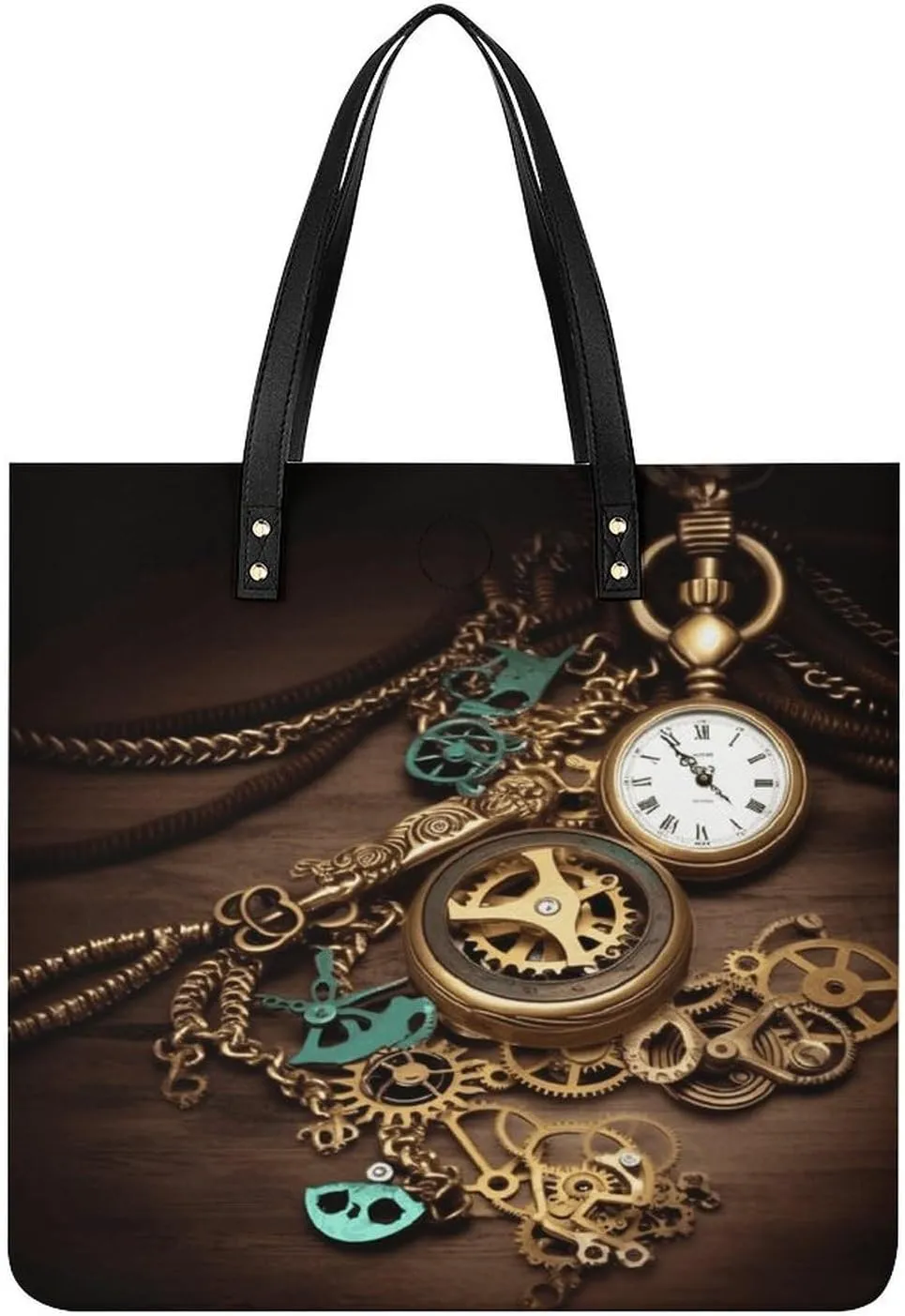 Chains Printed Leather Handbag, A mold yew Versatile Choice for Commuting, Traveling, And Daily Use Fashionable Large-capacity Steampunk Watches Keys And 