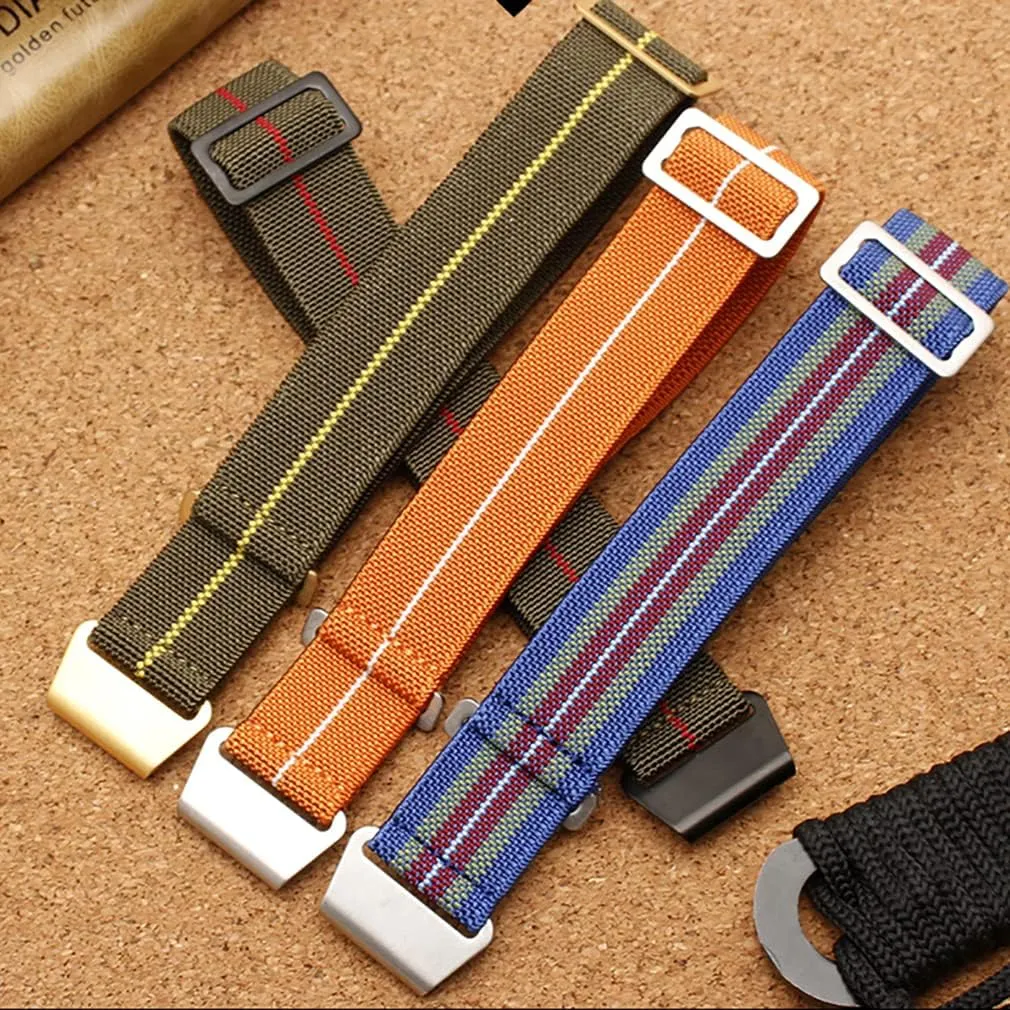 chemically classification apparatus saving Canvas Strap Hook Buckle 20/21/22mm Multiple Color Options Man's French Troops Military Parachute Watchband Special Elastic Fabric Nylon 