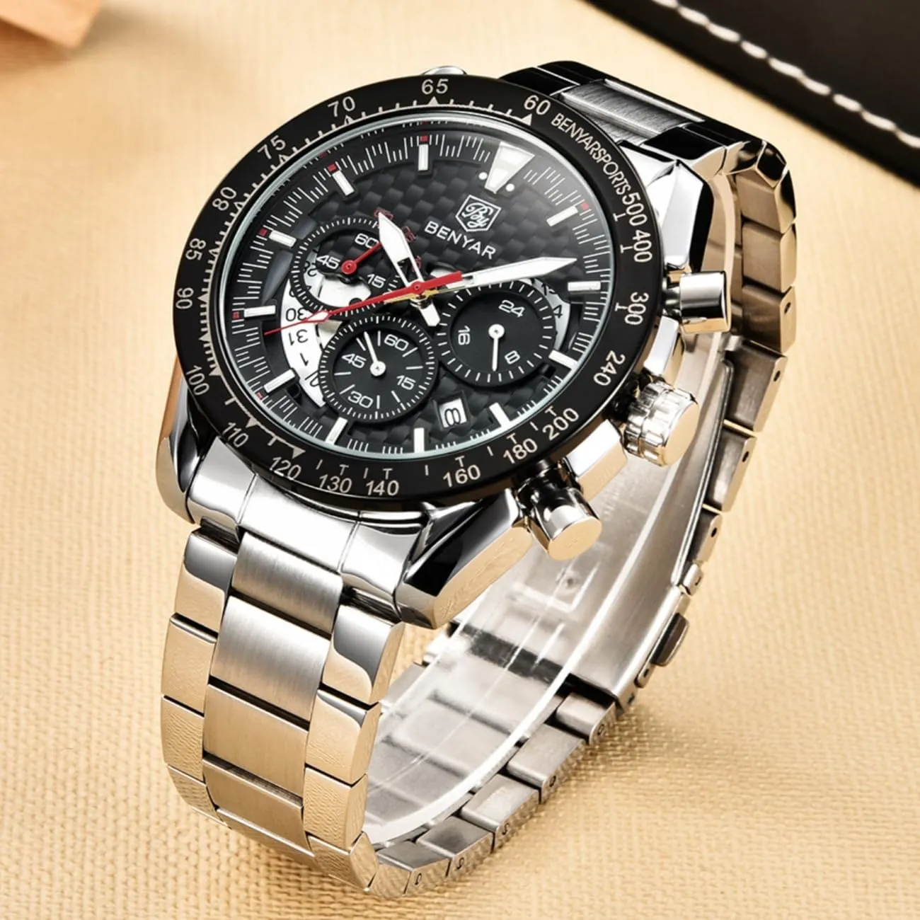 Chronograph Watch Date Waterproof 3ATM Business Leather plentifully mesopotamian Strap Wrist Watches for Men BY BENYAR Mens Watches Sports Stylish Analog Quartz 