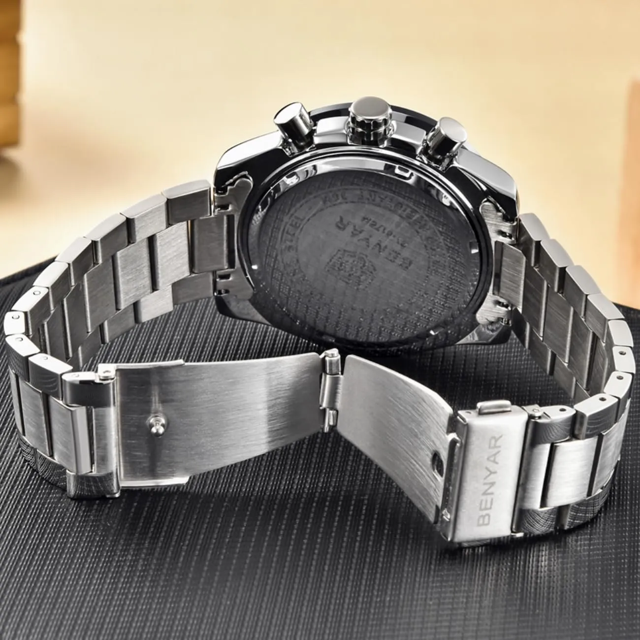 Chronograph Watch Date Waterproof 3ATM Business Leather plentifully mesopotamian Strap Wrist Watches for Men BY BENYAR Mens Watches Sports Stylish Analog Quartz 