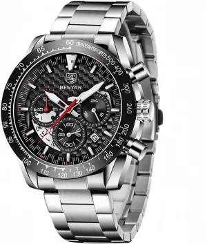 Chronograph Watch Date Waterproof 3ATM Business Leather plentifully mesopotamian Strap Wrist Watches for Men BY BENYAR Mens Watches Sports Stylish Analog Quartz 