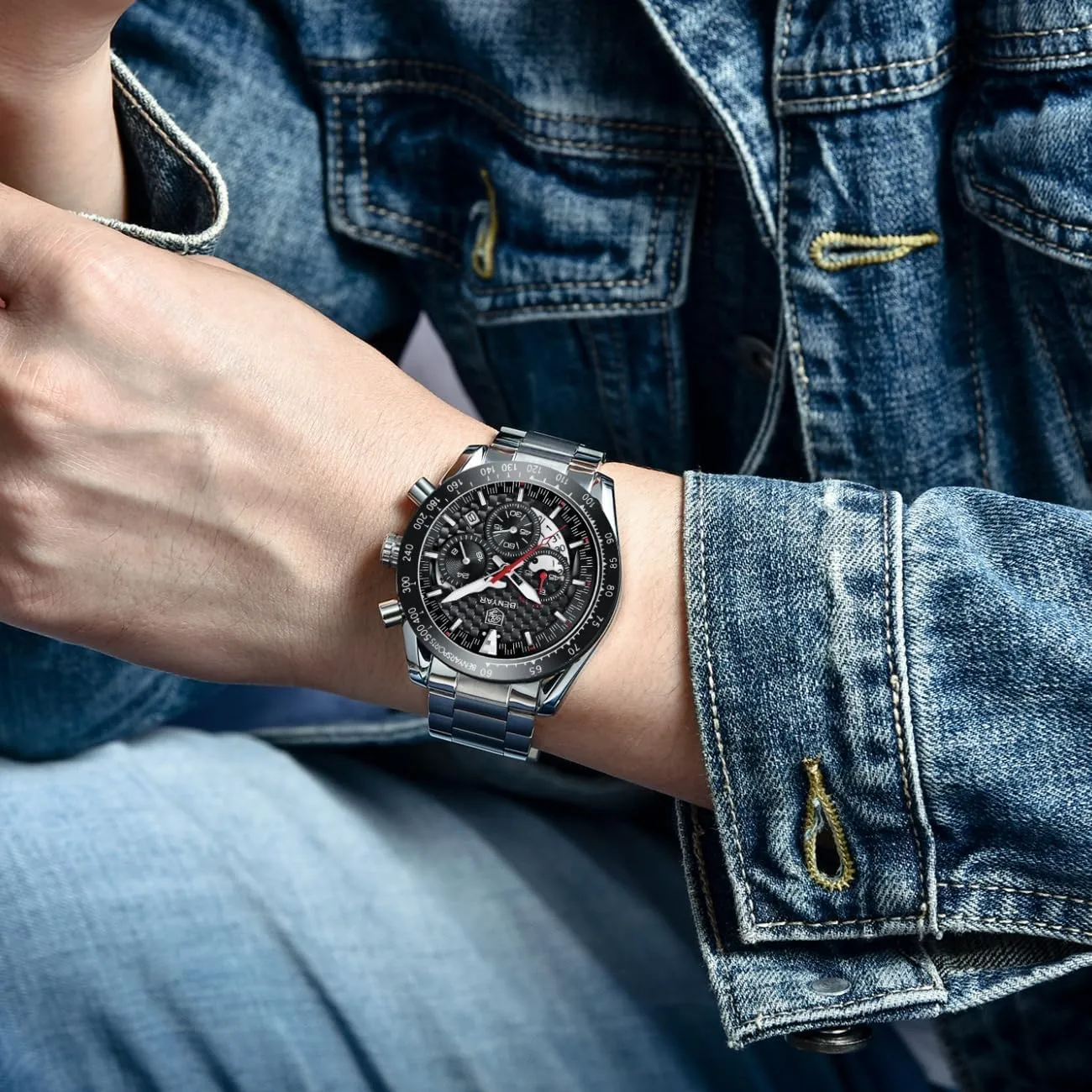 Chronograph Watch Date Waterproof 3ATM Business Leather plentifully mesopotamian Strap Wrist Watches for Men BY BENYAR Mens Watches Sports Stylish Analog Quartz 