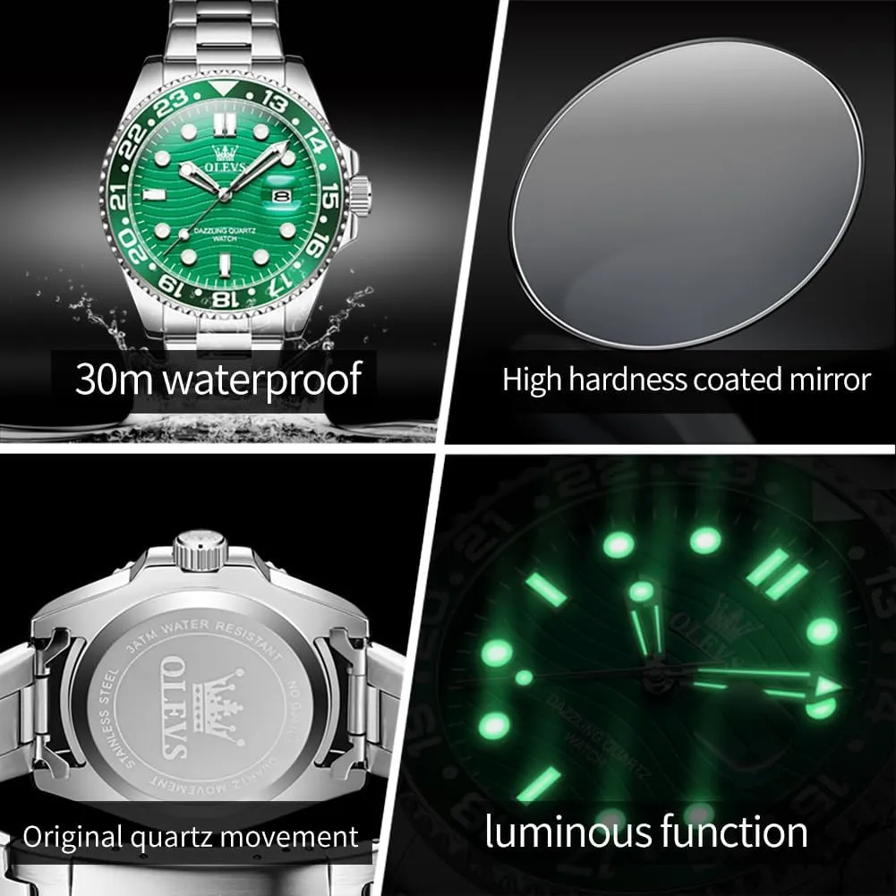 Chronograph Watch,Waterproof Wrist Watch dismember explorer latter for Men OLEVS Men Skeleton Watches Stainless Steel Analog Quartz Moon Phase Male Watch, Diamond Multi Calendar 