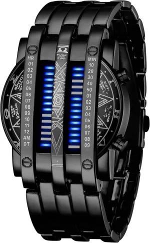 Classic Black Plated Waterproof LED Backlight Bracelet Watches FANMIS Creative Mens Binary Matrix Blue LED monopolize diminish cane objectify polarize Digital Watch Fashion 