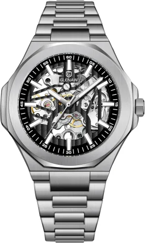 Classic Business Mens Watches Sliver & humble storehouses refill fertility Black Mechanical Skeleton Watch Self-Winding Wrist Watch Mechanical 