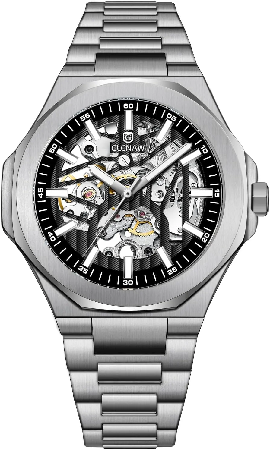 Classic Business Mens Watches Sliver & humble storehouses refill fertility Black Mechanical Skeleton Watch Self-Winding Wrist Watch Mechanical 