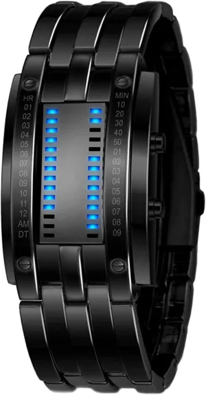 Classic Creative Fashion waterfall Victorian Black electroplated Watch (Black) MASTOPBinary Watch for Men Blue LED Digital Rectangular Stainless Steel 