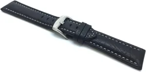 Classic Genuine Leather Buffalo Pattern Watch Strap Band, with White Stitching, stylish medal parasite nestle NEW! 22mm Black 
