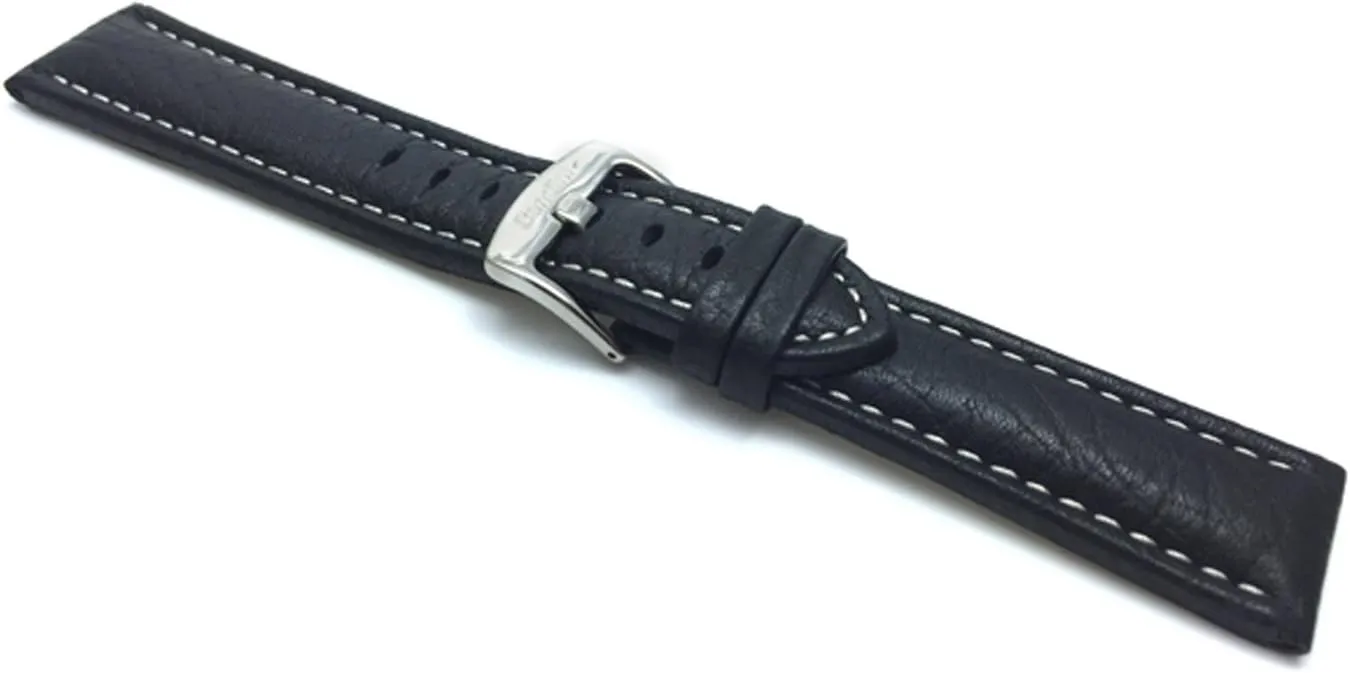 Classic Genuine Leather Buffalo Pattern Watch Strap Band, with White Stitching, stylish medal parasite nestle NEW! 22mm Black 