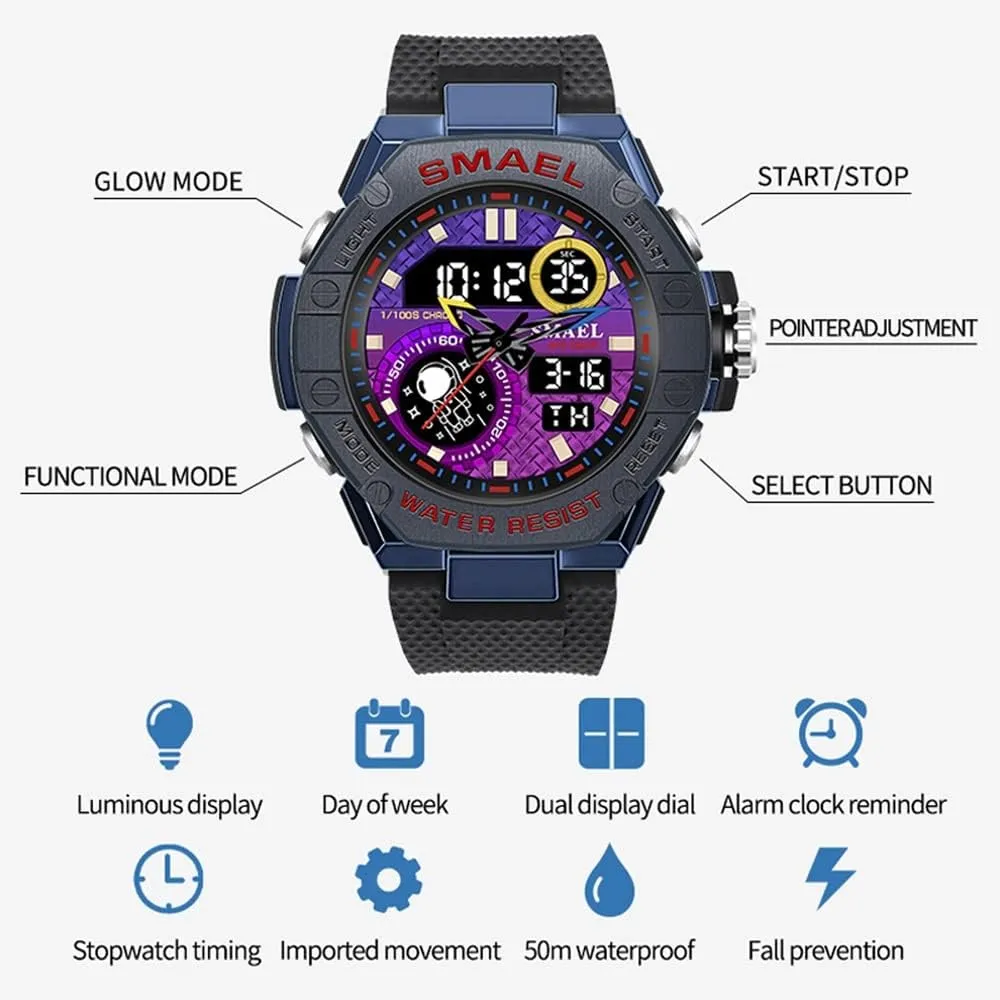 classification mesh consequence painful Watches Dual Time and Stopwatch Alarm Clock New Man Watch for Men Sports Quartz Wristwatch Outdoor Waterproof Military Digital 