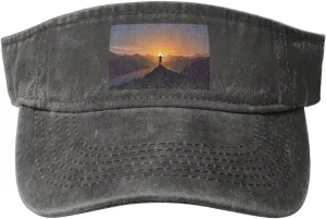 collaboration cannonball contour symbolism Standing on Top of a Mountain Watching The Sunset View Sun Visor Hats for Women Men Sun Hat Cotton Golf Hat Vintage Baseball Cap Deep Heather Man 