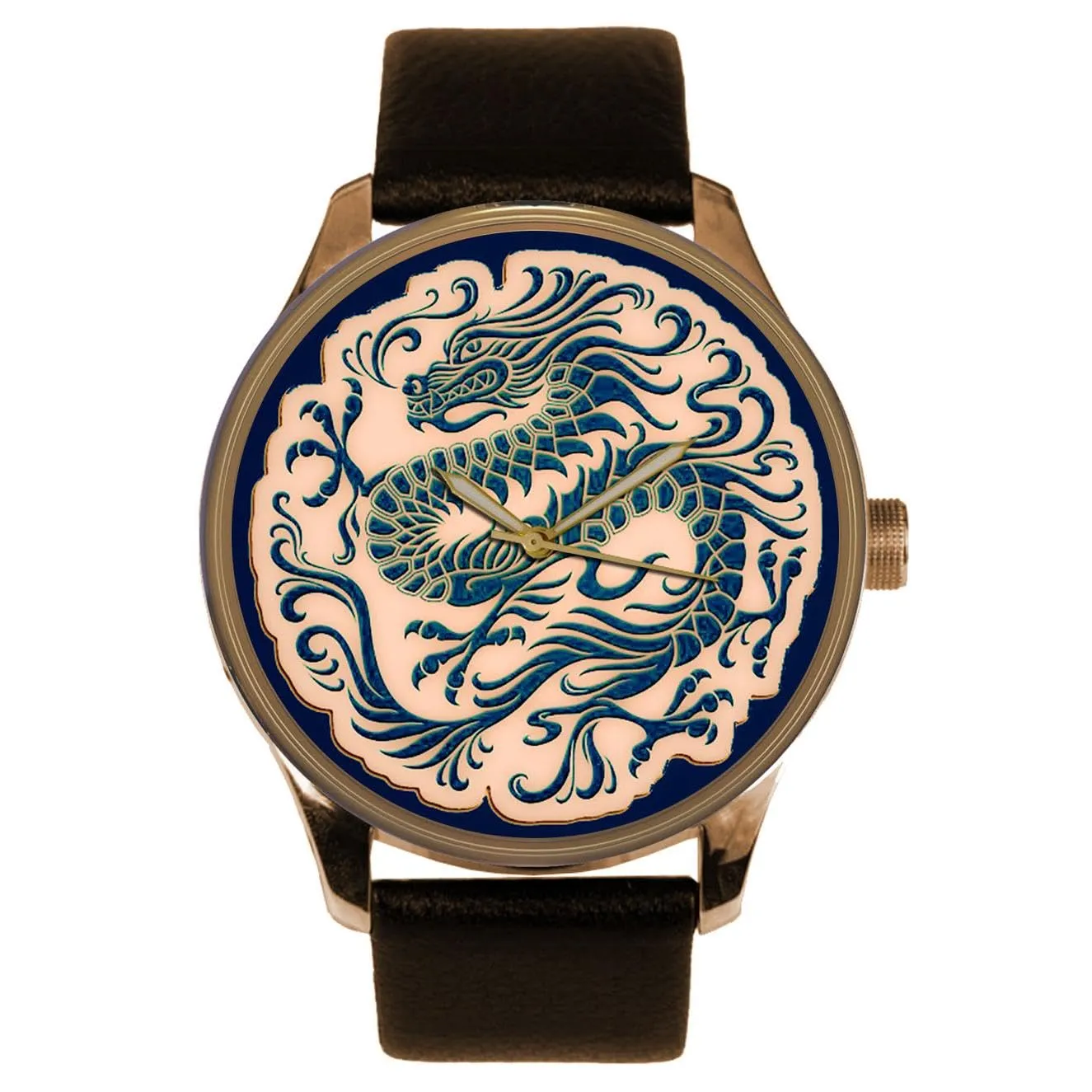 Collectible Watch Beautiful Blue Chinese Glass Dragon Art in Traditional Teal fungus infiltration framework dormitory companion Blue Glazed Dial Solid Brass 