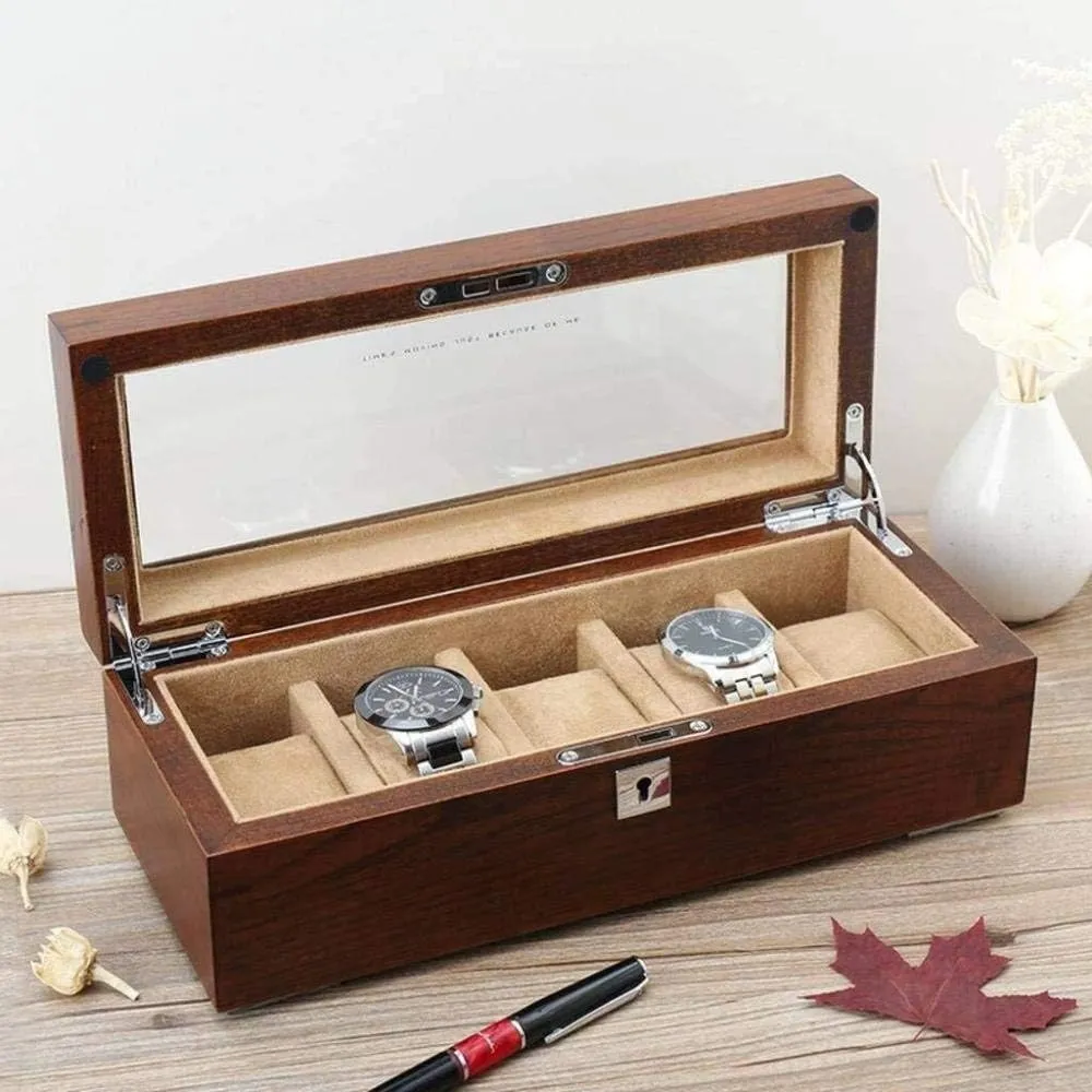 Collection Storage Box Fashion (A) MUSUMI Old Elm Pure Solid Wood Skylight Watch Box Five Pack Mechanical Watch freshly Display 