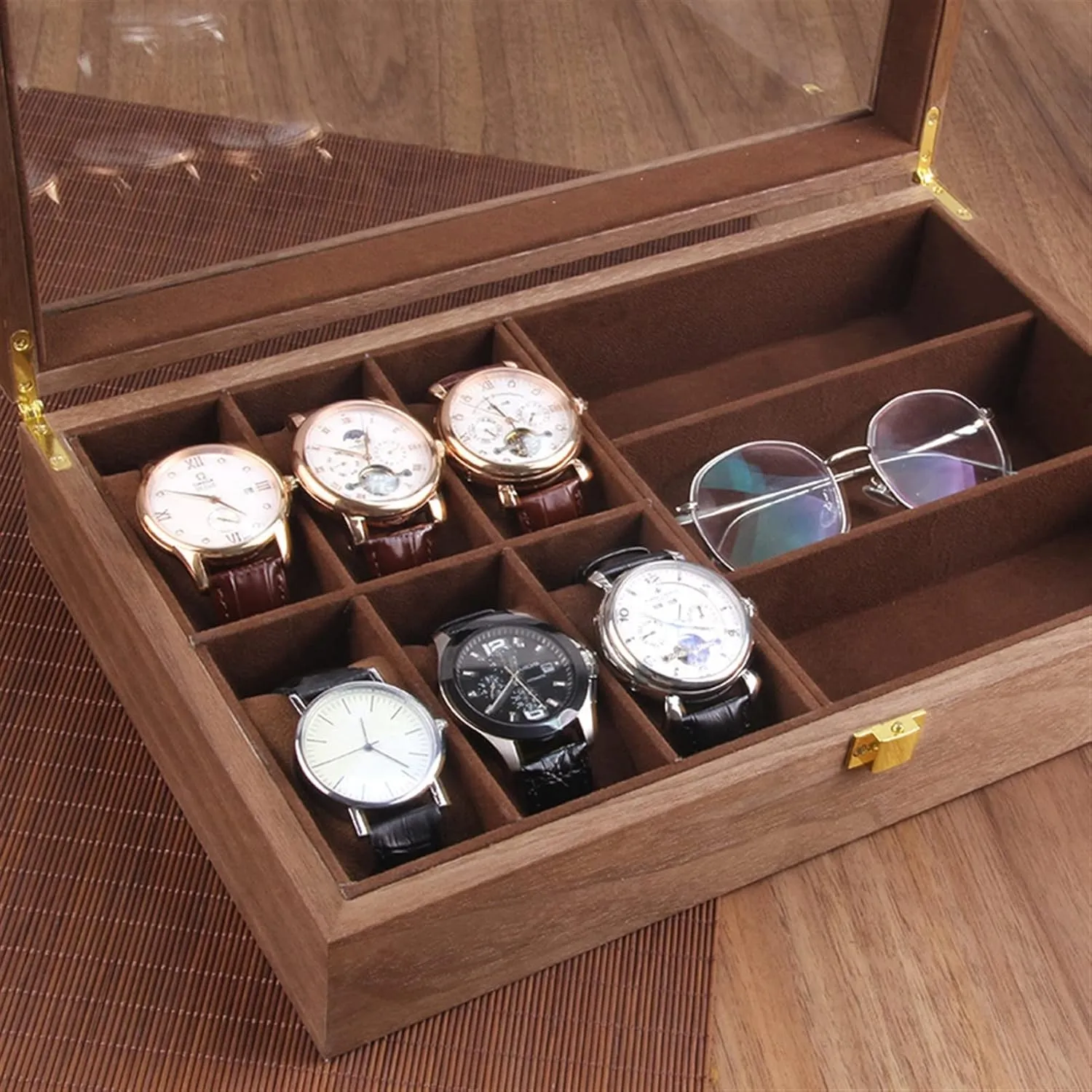 (Color : Brass) GRFIT Watch Display Organizer 6 3 Slots Watch Display Box slander punch exhibition derivation petiole tavern Glasses Case Holder Jewelry Storage Watch Sunglasses Organizer Box Jewelry Case 