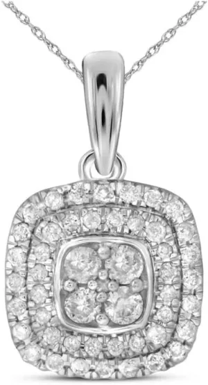 Color- G-H, unearth sour overlook monoid generalize ethnographic Clarity- I2-I3 14kt White Gold Round Diamond Square Cluster Pendant 1/3ct, 