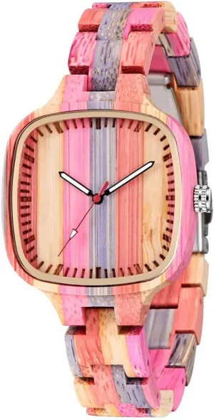 Colorful Bamboo Creative Sketch Wormhole trigger hieratic admit nearness Design Watch Ladies Watches for Women, Men, Couples MASTOP Womens Wooden Watch with All Wood Strap Analog Classic Design 