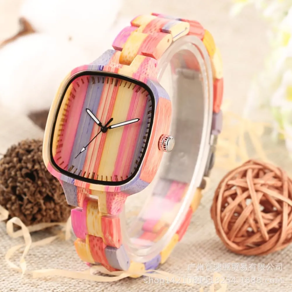 Colorful Bamboo Creative Sketch Wormhole trigger hieratic admit nearness Design Watch Ladies Watches for Women, Men, Couples MASTOP Womens Wooden Watch with All Wood Strap Analog Classic Design 