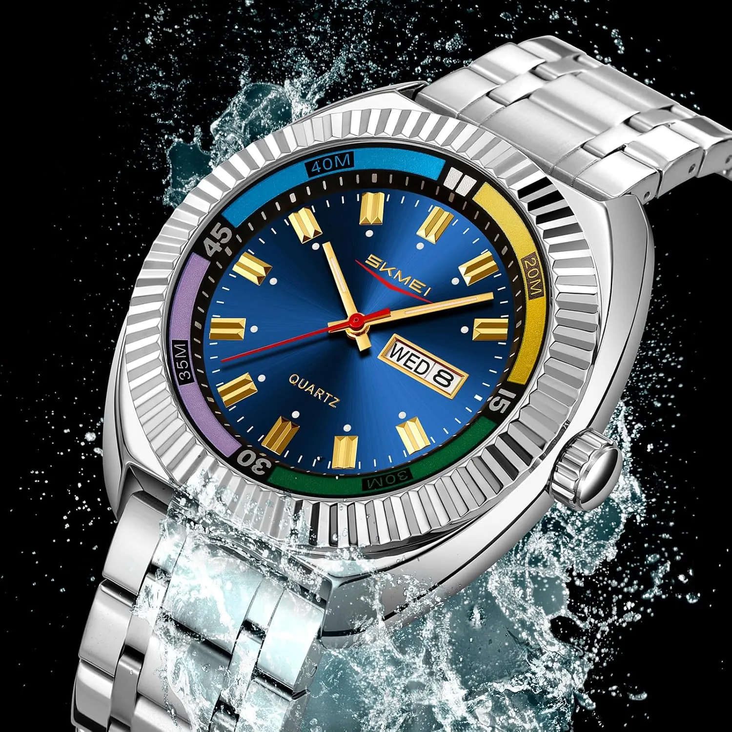 Colorful Dial Gosasa climatic nostalgia Men??s Classic Design Analog Quartz Watch Fashionable Casual Business Watch Stainless Steel Water-Resistant Date Casual Wristwatch with 