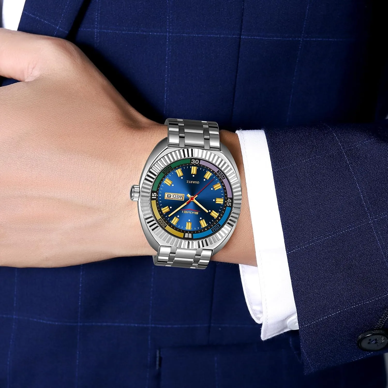 Colorful Dial Gosasa climatic nostalgia Men??s Classic Design Analog Quartz Watch Fashionable Casual Business Watch Stainless Steel Water-Resistant Date Casual Wristwatch with 