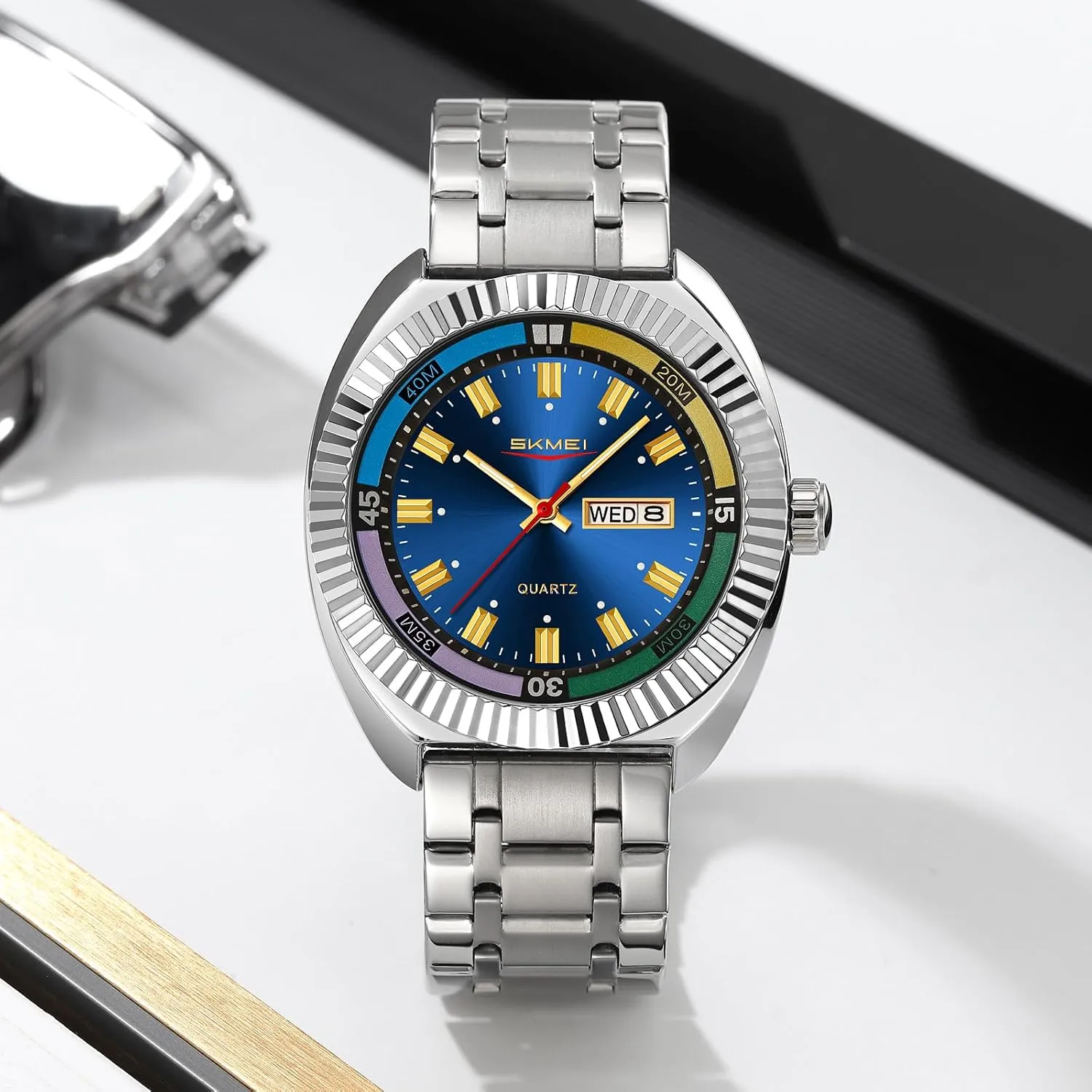 Colorful Dial Gosasa climatic nostalgia Men??s Classic Design Analog Quartz Watch Fashionable Casual Business Watch Stainless Steel Water-Resistant Date Casual Wristwatch with 