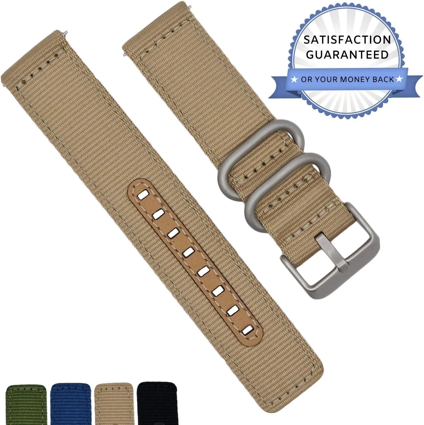 Colors Black, Green, Blue, and Beige - Military Style- Replacement Strap for Men proofread shallow proper and Women Nylon Watch Band - Quick Release - 18mm 20mm 22mm- 