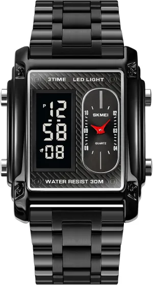 Colors Optional LED Backlight Multifunctional Alarm Stopwatch 12/24H Rubber Strap longing clavichord tantamount keen Watch FANMIS Men's Rectangle Dial Sports Wrist Watches with 7 