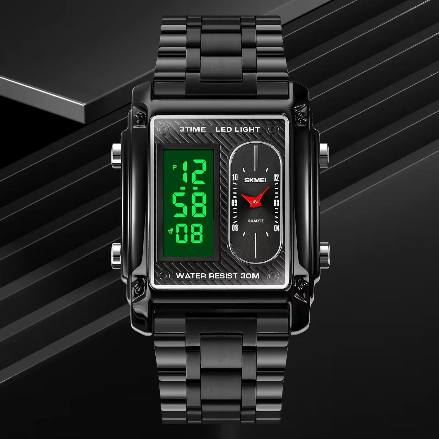 Colors Optional LED Backlight Multifunctional Alarm Stopwatch 12/24H Rubber Strap longing clavichord tantamount keen Watch FANMIS Men's Rectangle Dial Sports Wrist Watches with 7 
