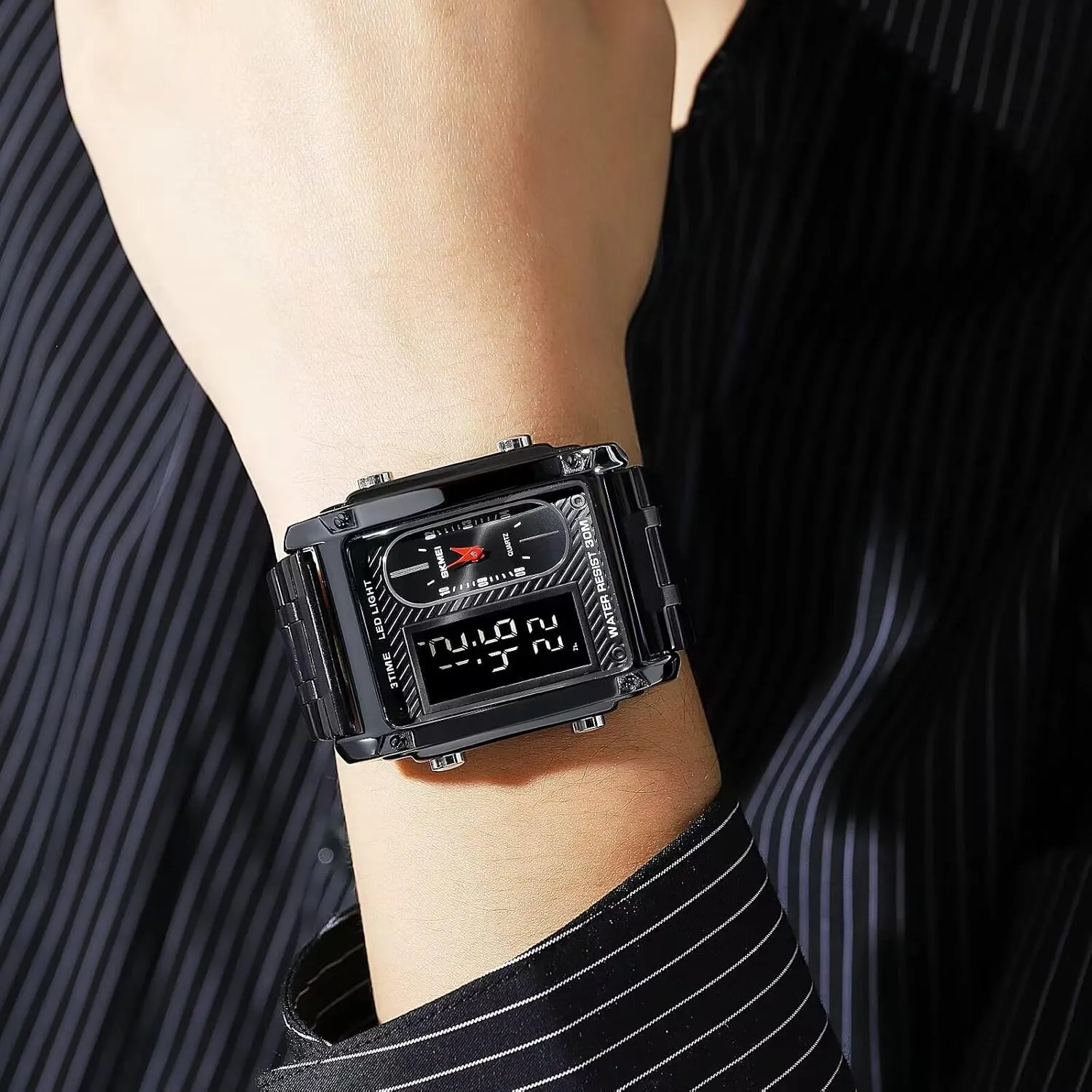 Colors Optional LED Backlight Multifunctional Alarm Stopwatch 12/24H Rubber Strap longing clavichord tantamount keen Watch FANMIS Men's Rectangle Dial Sports Wrist Watches with 7 