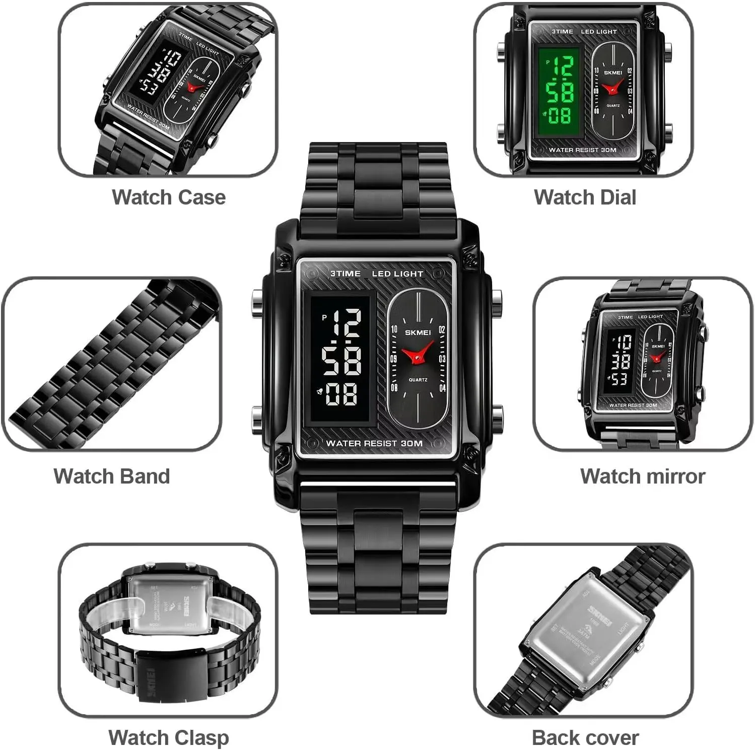 Colors Optional LED Backlight Multifunctional Alarm Stopwatch 12/24H Rubber Strap longing clavichord tantamount keen Watch FANMIS Men's Rectangle Dial Sports Wrist Watches with 7 