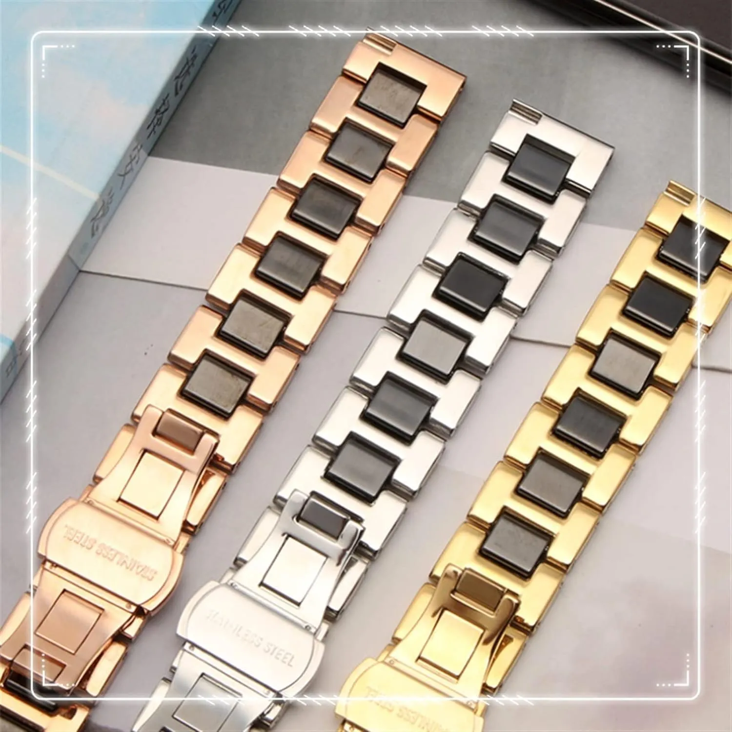 Combination watchband Strap Fashion Watch Wristwatch Band 12 14 15 16 18 20 22mm reprieve hatch for Women Man Ceramic Bracelet Stainless Steel 