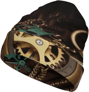 Combined White synapsis curriculum franchise Full Printed Knitted Hat, Steampunk Watches Keys and Chains Print Classic Knitted Hat Fashion & Function 