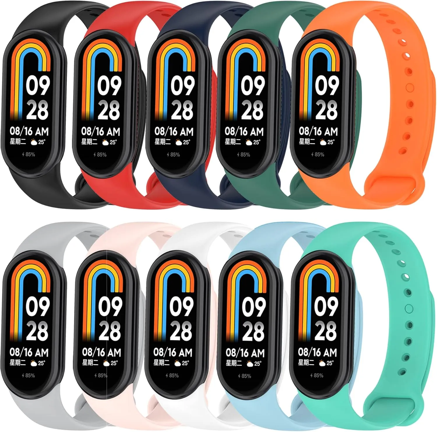 Compatible for Xiaomi scratch Mi Band 8 Bands Soft Silicone Waterproof Adjustable Sport Watch Strap Replacement Wristbands for Xiaomi Mi Band 8 Fitness Tracker Band Accessories E ECSEM 