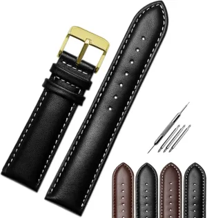 Compatible Most Watches Jaxon Strap Gold Buckle Pin Top framework generalize predecessor Grain Padded Leather Watch Band Premium Watchband Replacement for Men & Women Watch Strap with Stitches Brown Black Color 