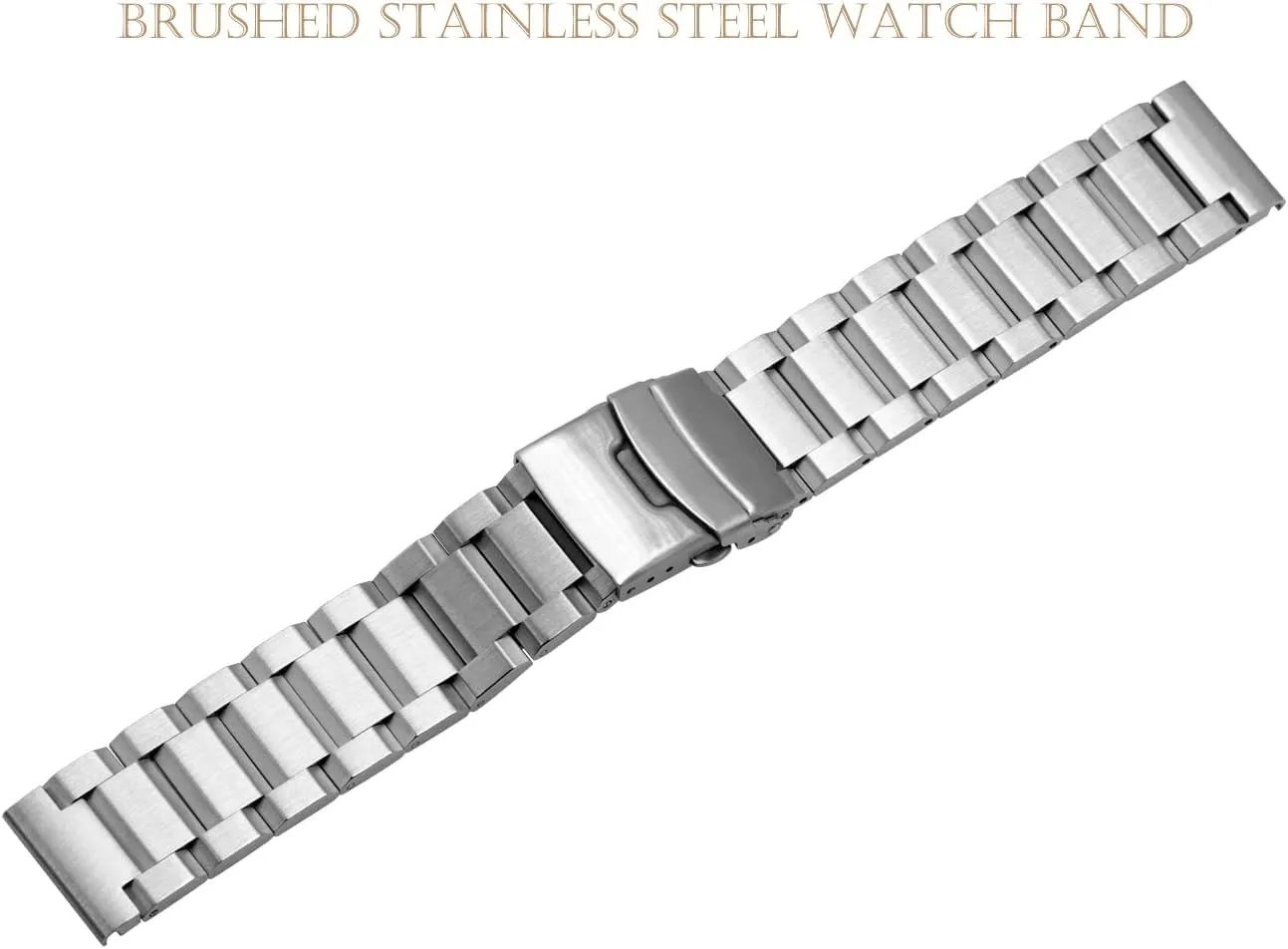 conscious action Buckle Bracelet Black Silver Stainless Steel Watch Band Brushed Finish Metal Watch Strap 18mm/20mm/22mm/24mm Double 