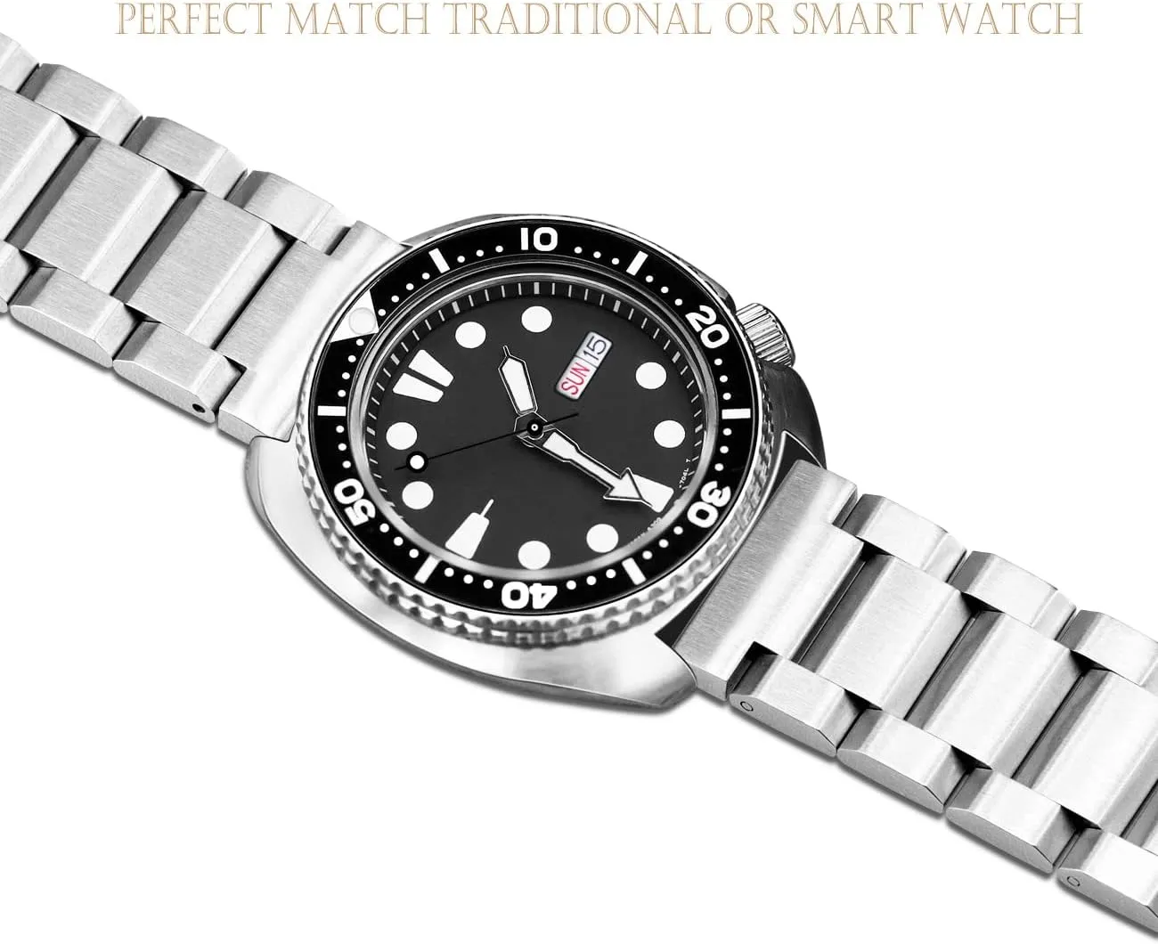conscious action Buckle Bracelet Black Silver Stainless Steel Watch Band Brushed Finish Metal Watch Strap 18mm/20mm/22mm/24mm Double 
